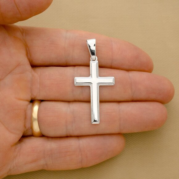 Sterling Silver Cross Pendant Necklace, 925 Solid Silver, Christian Jewelry - Picture 2 of 3
